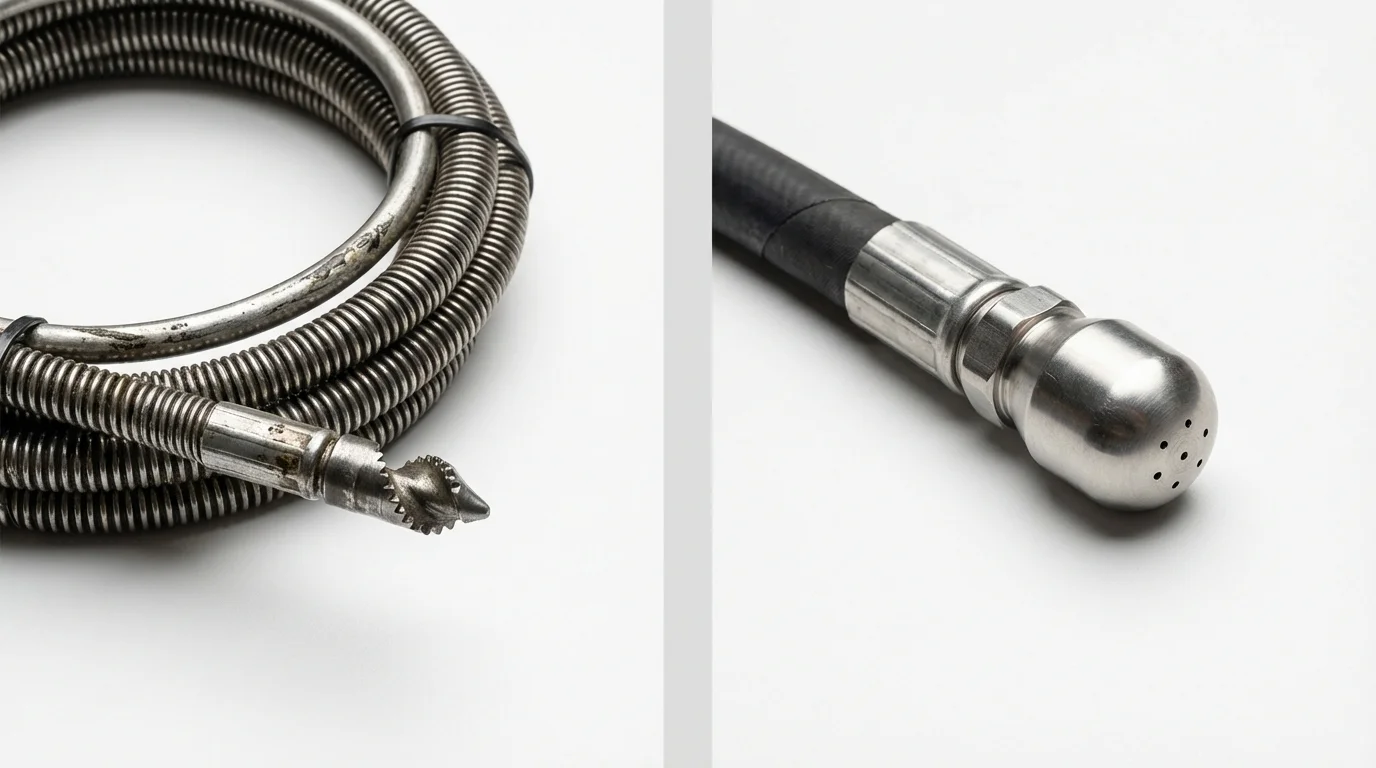 Drain snake cable and hydro jetting nozzle used for drain cleaning in Memphis, TX