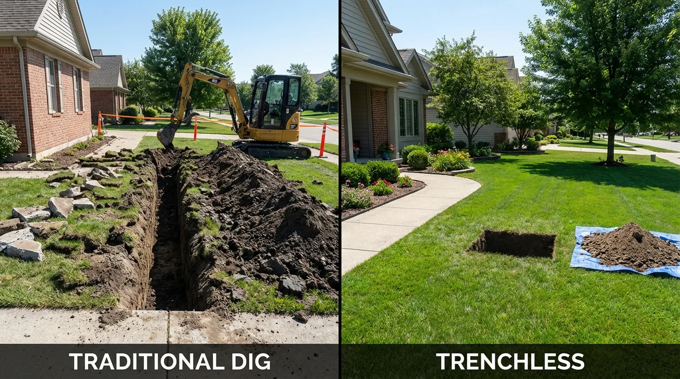Trenchless sewer repair with minimal yard damage versus traditional excavation in Memphis, TX